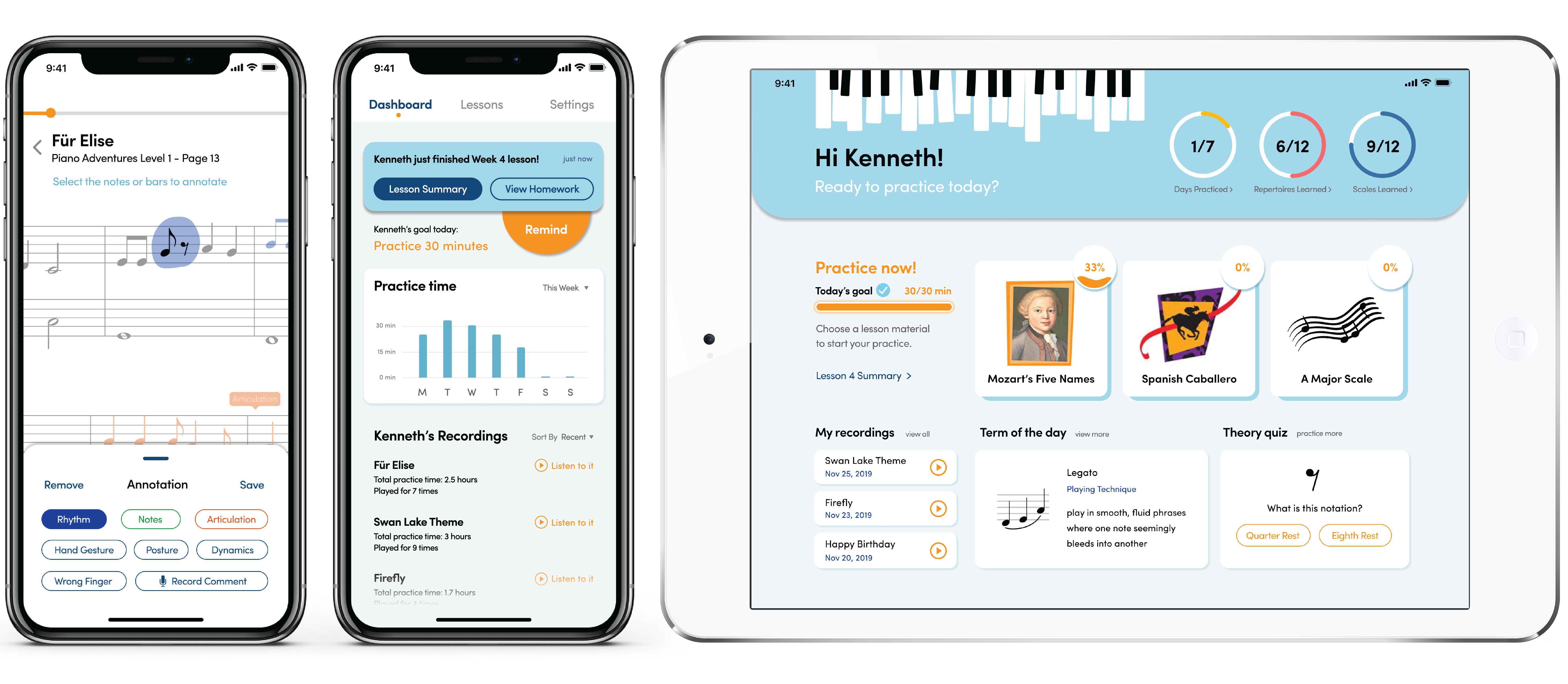 Three mockup screens for the Enesemble application