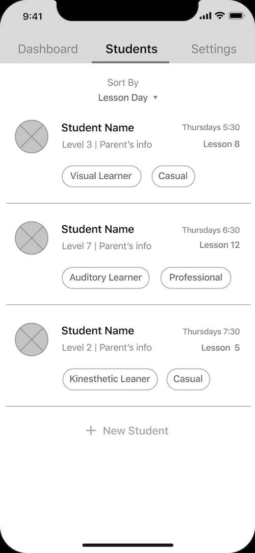 1st set of wireframes for Ensemble