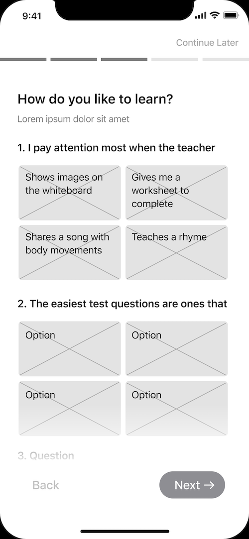 1st set of wireframes for Ensemble