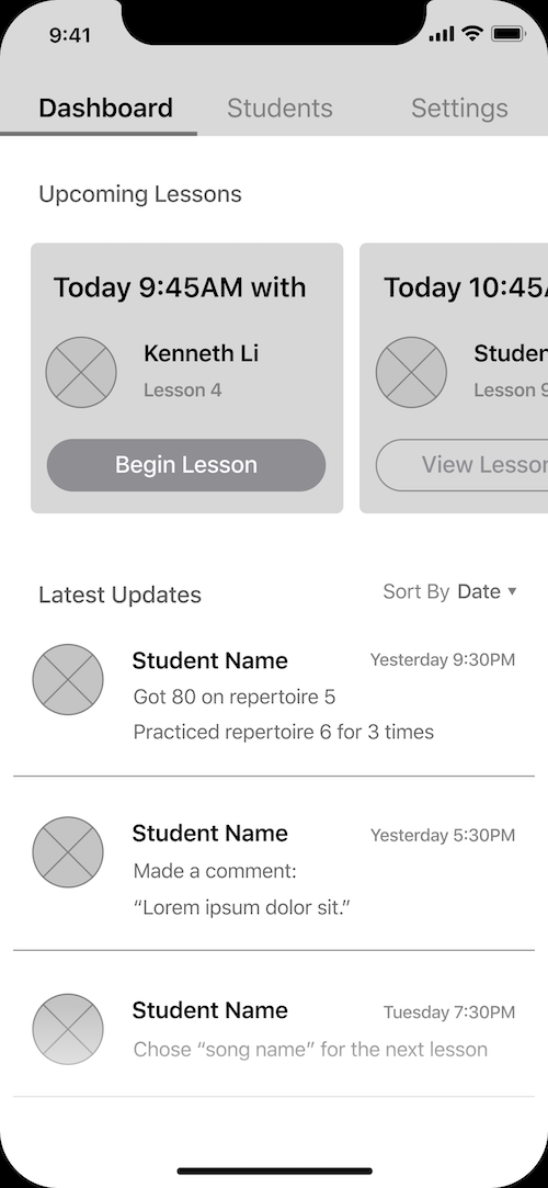 1st set of wireframes for Ensemble