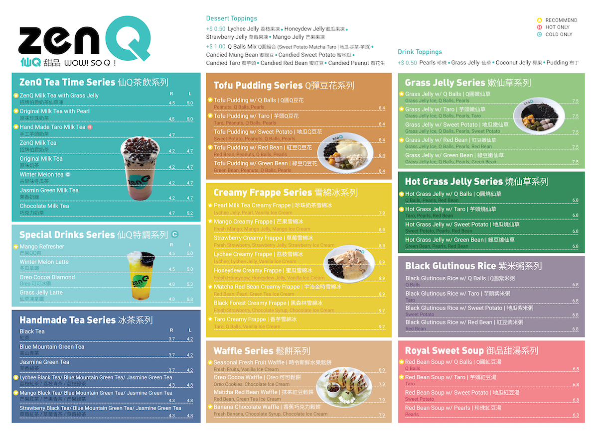 Grid menu design for ZenQ dessert store