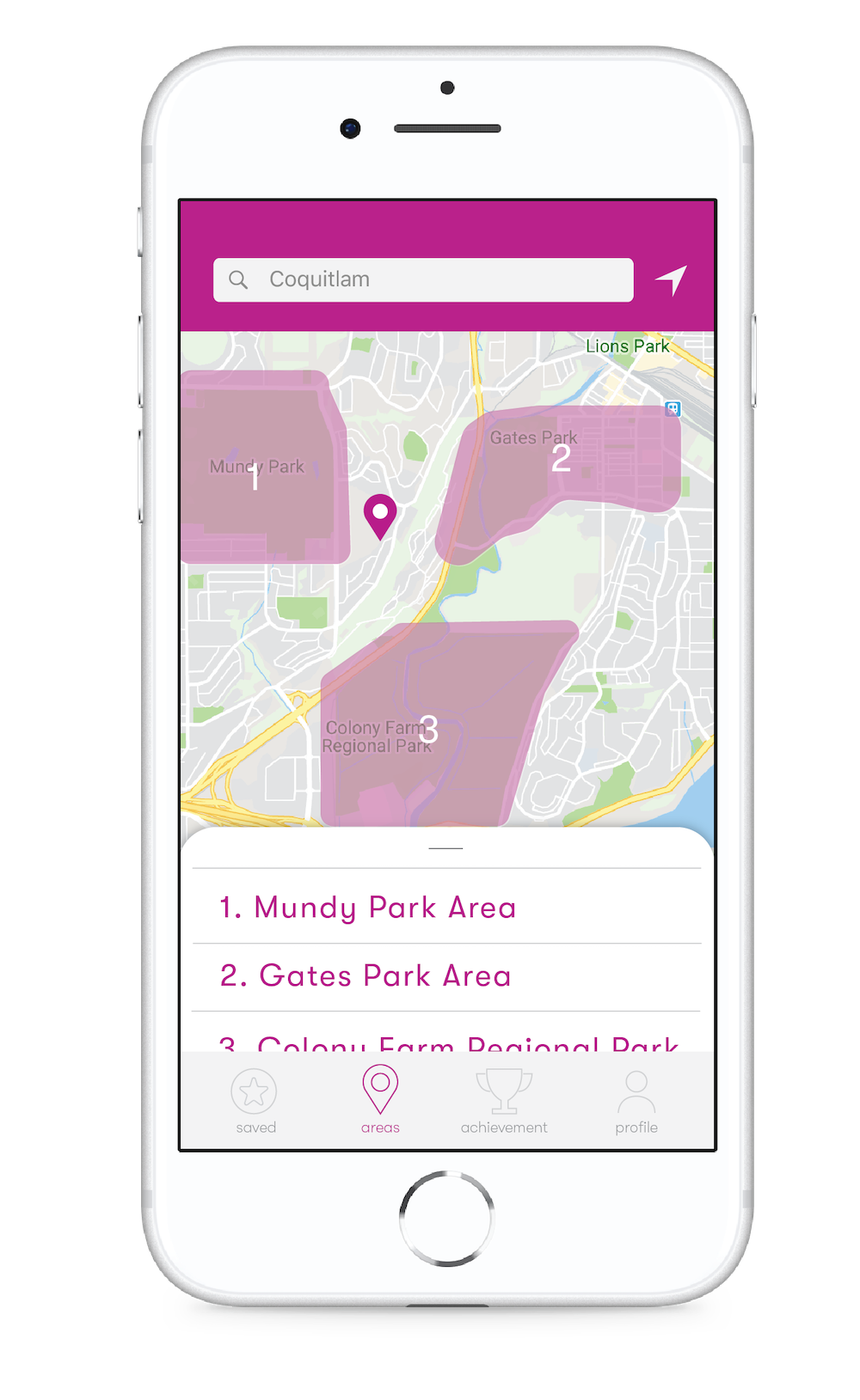 Key mockup screens for the Seek & Go App concept.